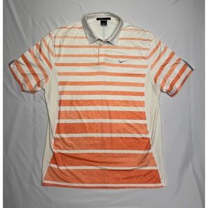 Nike Tiger Woods Collection Dri-FIT Golf Polo Orange White Striped Mens L Preppy
